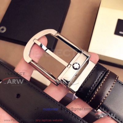 AAA Replica Montblanc Black Leather Belt On Sale - Silver Buckle